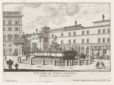 Fontein op Piazza Colonna te Rome Fonte na Piazza Colonna (título no objeto) Fontes de Roma (título da série) Fonteinen van Rome (título da série) de Giovanni Battista Falda