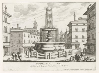 Fontein op Piazza Giudia te Rome Fonte na Piazza Giudea (título no objeto) Fontes de Roma (título da série) Fonteinen van Rome (título da série) de Giovanni Battista Falda