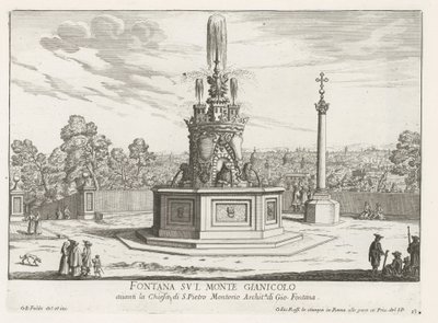 Fontein op Piazza San Pietro in Montorio op de Janiculumberg te Rome
Fonte no Monte Janiculum (título sobre o objecto)
Fontes de Roma (título da série)
Fonteinen van Rome (título da série) de Giovanni Battista Falda