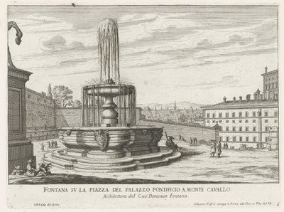Fontein op Piazza del Quirinale te Roma Fonte na praça do Palácio Papal em Monte Cavallo (título no objeto) Fontes de Roma (título da série) Fonteinen van Rome (título da série) de Giovanni Battista Falda