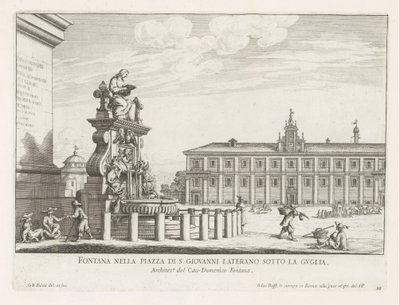 Fontein op Piazza di San Giovanni em Laterano te Roma Fonte na Piazza di S. Giovanni Laterano sob o pináculo (título no objeto) Fontes de Roma (título da série) Fonteinen van Rome (título da série) de Giovanni Battista Falda