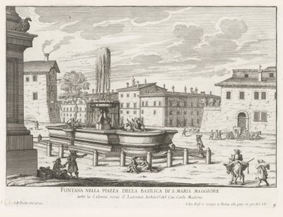 Fontein op Piazza di Santa Maria Maggiore te Roma Fonte na praça da Basílica de S. Maria Maggiore (título no objeto) Fontes de Roma (título da série) Fonteinen van Rome (título da série) de Giovanni Battista Falda
