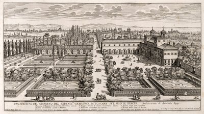 Perspectiva dos jardins da Villa Medici em Roma, gravura de Li Giardni (Os Jardins) de Giovanni Battista Falda (1640 ou 1643-1678) de Giovanni Battista Falda