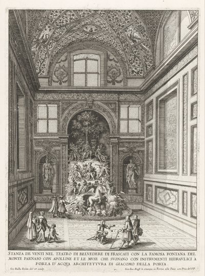 Stanza dei venti in de tuinen van de Villa Aldobrandini te Frascati
Stanza de venti nel Teatro di Belvedere di Frascati (...) (título sobre o objecto)
Fontes das vilas de Frascati (título da série)
Fonteinen van Frascati (título da série) de Giovanni Battista Falda