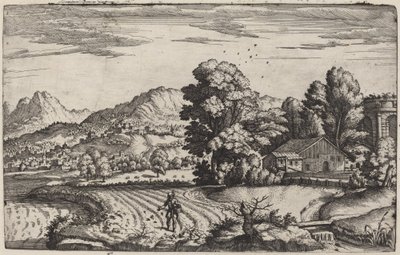 Paisagem montanhosa com a parábola do semeador de Giovanni Battista Fontana