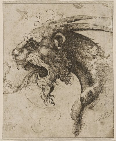 Cabeça de uma Chimera par Franco (chamada Semolei) (caneta, tinta da china marrom sobre papel) de Giovanni Battista Franco