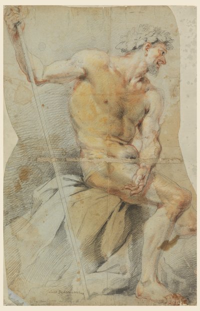 Desenho, Estudo de um homem idoso nu, Baco ou um dos seus companheiros, 1660-70 de Giovanni Battista Merano