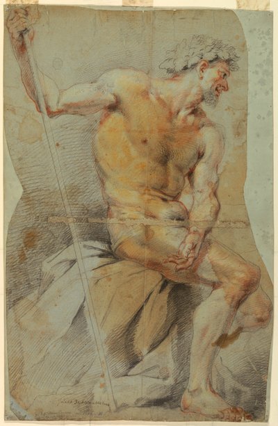 Desenho, Estudo de um homem idoso nu, Baco ou um dos seus companheiros, 1660-70 de Giovanni Battista Merano