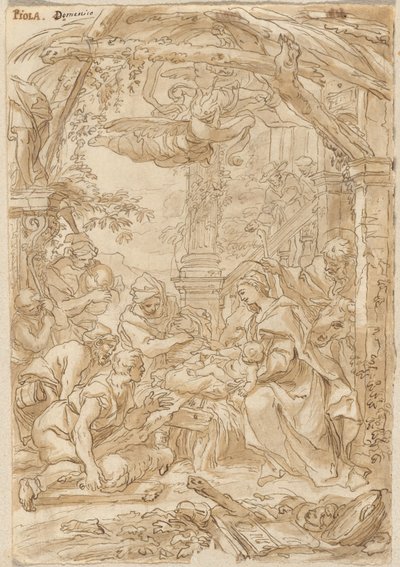 A Adoração dos Pastores, c.1680-1690 (desenho a pena e tinta) de Giovanni Battista Merano