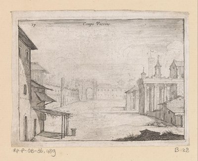 Vista do Fórum Romano em Roma Campo Vaccino (título no objeto) Vistas de Roma (título da série) Alcune vedute et prospettive di luoghi dishabitati di Roma (título da série) de Giovanni Battista Mercati