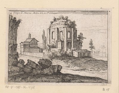 Resten van de Tempel van Minerva Medica in een landschap
Templo da Minerva Medica di la da S.ta Bibiana (título sobre o objecto)
Gezichten op Rome (título da série)
Alcune vedute et prospettive di luoghi dishabitati di Roma (título da série) de Giovanni Battista Mercati