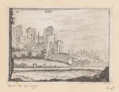 Ruínas do Palazzo Maggiore te Rome Listesso (título no objeto) Gezichten op Rome (título da série) Algumas vistas e perspectivas de lugares desabitados em Roma (título da série) de Giovanni Battista Mercati