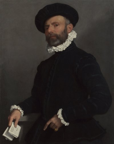 Retrato de um homem segurando uma carta de Giovanni Battista Moroni