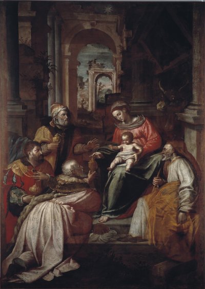 Adoração da Pintura Magi por Giovanni Battista Perolli (século XVI) 1567 Genes, Museo Diocesano de Giovanni Battista Perolli
