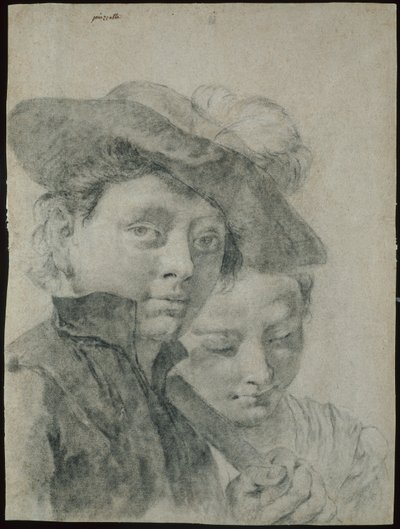 Um menino usando um chapéu emplumado e uma menina de Giovanni Battista Piazzetta