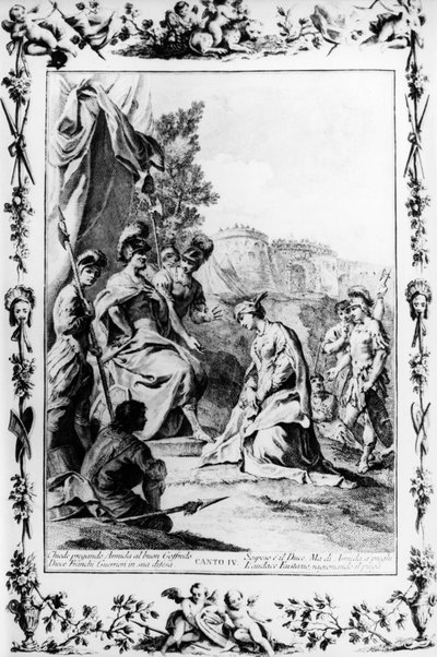 Eustathius intercede em favor da Armida com Godfrey de Bouillon, canto IV, Jerusalém entregue de Giovanni Battista Piazzetta