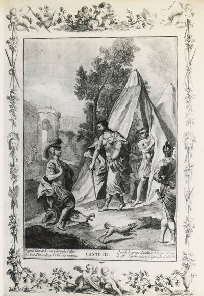 Jerusalém Entregue, canto III, ilustração de Giovanni Battista Piazzetta (1683-1754) para poema de Torquato Tasso (1544-1595), edição publicada em Veneza em 1745, Itália de Giovanni Battista Piazzetta
