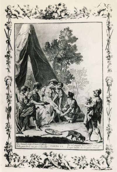 Jerusalém Entregue, canto XI ilustração de Giovanni Battista Piazzetta (1683-1754) para poema de Torquato Tasso (1544-1595), edição publicada em Veneza em 1745, Itália de Giovanni Battista Piazzetta