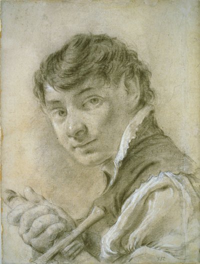 Retrato de um jovem segurando uma espada, c.1735 (giz preto e branco com carvão sobre papel) de Giovanni Battista Piazzetta