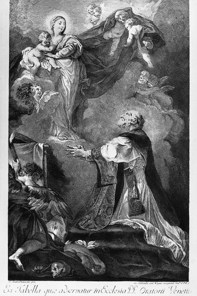 Virgem Aparecendo a São Filipe Neri, de Giovanni Battista Piazzetta (1682-1754), gravura de Innocente Alessandri, Itália de Giovanni Battista Piazzetta