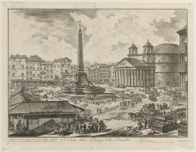 Vista da Piazza della Rotonda com o Panteão e o obelisco de Giovanni Battista Piranesi