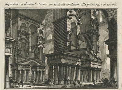 Pertences de banhos antigos com escadas que levam à palestar e ao teatro de Giovanni Battista Piranesi