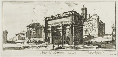 Arco de Septímio Severo. 1. Templo da Concórdia. 2. Subida ao Monte Capitolino, placa 13 de Algumas Vistas dos Arcos do Triunfo e outros Monumentos de Giovanni Battista Piranesi