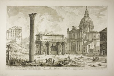 Arco de Septimius Severus pelo qual passou o antigo Caminho Sagrado, trazendo vencedores para o Capitólio, de Views of Rome de Giovanni Battista Piranesi