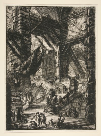 Carceri, VIII: A Escadaria com Troféus de Giovanni-Battista Piranesi
