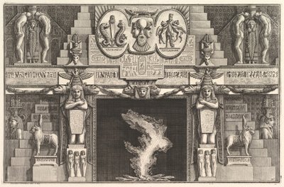 Chaminé no estilo egípcio: Grupos de três nus femininos na base de cada j ..., ca. 1769 de Giovanni Battista Piranesi