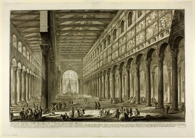 Vista em corte do interior da Basílica de S. Paolo fuori delle Mura [St. Paulo Fora dos Muros], de Vistas de Roma de Giovanni Battista Piranesi