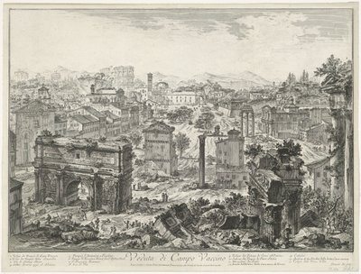 Forum Romanum te Rome
Vista do Campo Vaccino (título sobre o objecto)
Gezichten op Rome (título da série)
Vistas de Roma desenhadas e gravadas pelo arquitecto Giambattista Piranesi Ve(nez)iano (título da série) de Giovanni Battista Piranesi