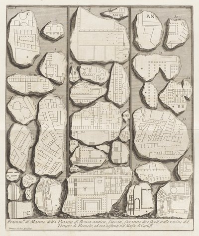 Fragmentos de mármore do plano da Roma antiga de Giovanni-Battista Piranesi