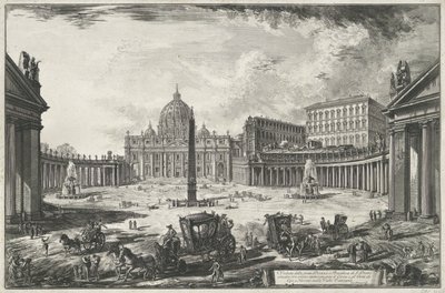 Vista da Praça de São Pedro com a Basílica de São Pedro na Cidade do Vaticano Veduta della gran Piazza e Basilica di S. Pietr (...) (título no objeto) Vistas de Roma (título da série) Vedute di Roma dissegnated ed incise da Giambattista Piranesi architetto de Giovanni Battista Piranesi