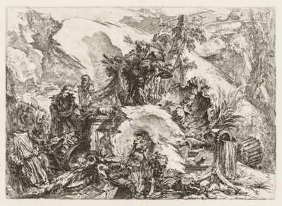 Groteschi: Ruínas com Cabeça da Morte e Esqueleto de Giovanni Battista Piranesi