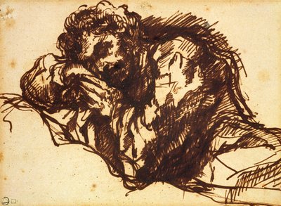 Meio comprimento, retrato, de, um, homem, curvatura, sobre, (caneta, e, tinta, ligado, paper) de Giovanni Battista Piranesi