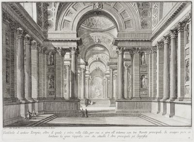 Templo antigo imaginário concebido ao estilo dos construídos em honra da deusa Vesta: ao centro encontra-se o grande altar no qual as vestais conservavam o inextinguível fogo sagrado... de Giovanni Battista Piranesi