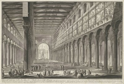 Interieur van de Sint-Paulus buiten de Muren te Rome
Secção interior da Basílica de São Paulo Fora dos Muros (título sobre o objecto)
Gezichten op Rome (título da série)
Vistas de Roma desenhadas e gravadas pelo arquitecto Giambattista Piranesi Ve(nez)i de Giovanni Battista Piranesi