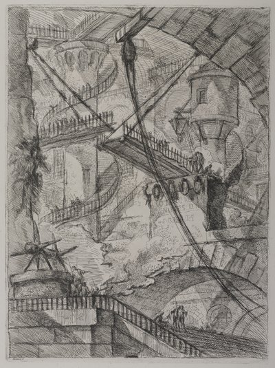 Invenzioni Capric di Carceri; Hind 7, First State of Three, c. 1749 (gravura sobre papel avergoado) de Giovanni Battista Piranesi