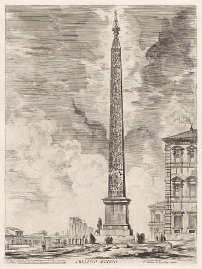 Obelisco egípcio. Este foi erigido pelo papa Sisto V na Piazza di S. Gio. Laterano, de Vedute di Roma (Vistas de Roma) de Giovanni Battista Piranesi
