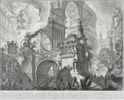 Parte de um porto espaçoso e magnífico para o uso dos antigos romanos que se abrem para uma grande praça do mercado, 1761-80 de Giovanni Battista Piranesi