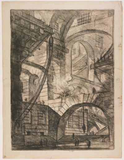 Perspectiva dos arcos, com uma lareira fumegante, ilustração 6 de Carceri d&39;Invenzione de Giovanni Battista Piranesi