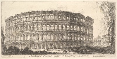Ilustração 12: Anfiteatro Flaviano, chamado Coliseu. 1. Arco de Constantino. 2. Palat ..., ca. 1748 de Giovanni Battista Piranesi