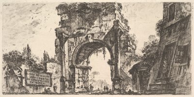 Ilustração 8: Arco de Drusus na Porta S. Sebastiano em Roma Arco de Drusus na Porta d ..., ca. 1748 de Giovanni Battista Piranesi