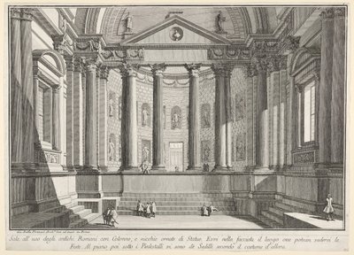 Ilustração 9: Salão das colunatas de acordo com o costume dos romanos antigos, e nichos adorne ..., 1743. de Giovanni Battista Piranesi