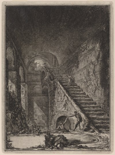 Perspectiva da Escadaria do reservatório de água das referidas habitações, mencionada em planta na Placa XIII com o lett. G. de Giovanni Battista Piranesi