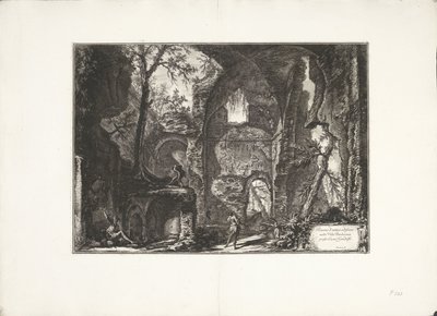 Ruína em Villa Barberini Ruínas de um antigo edifício na Villa Barberina perto de Castel Gandolfo (título no objeto) Archeologische vondsten uit Albano en Castel Gandolfo (título da série) Antiguidades de Albano e Castel Gandolfo (título da série) de Giovanni Battista Piranesi