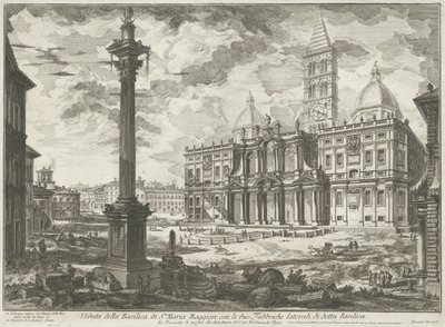 Santa Maria Maggiore te Roma
Vista da Basílica de Santa Maria Maior com as duas fábricas laterais da Basílica (título sobre o objecto)
Gezichten op Rome (título da série)
Vistas de Roma desenhadas e gravadas pelo arquitecto Giambattista Piranesi Ve(nez) de Giovanni Battista Piranesi
