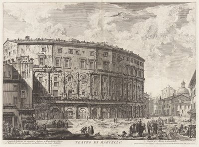 Teatro di Marcello. Questo fu fabricato da Augusto, e dedicato a Marcello suo Nipote (O Teatro de Marcello. Este edifício foi construído por Augusto, e dedicado ao seu sobrinho Marcellus), de Vedute di Roma (Vistas de Roma) de Giovanni Battista Piranesi