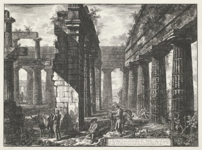 Templo de Netuno em Paestum Diferentes vistas dos restos de três grandes edifícios ainda de pé em Paestum (título da série) Différentes vues de quelques restes de trois grands édifices qui subsistent encore dans l
